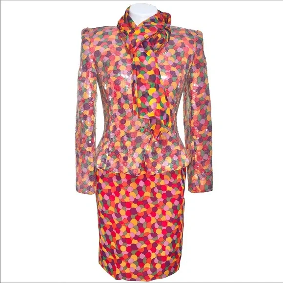 Vintage 1980's David Hayes Sequined Silk S… - Picture 3 of 12